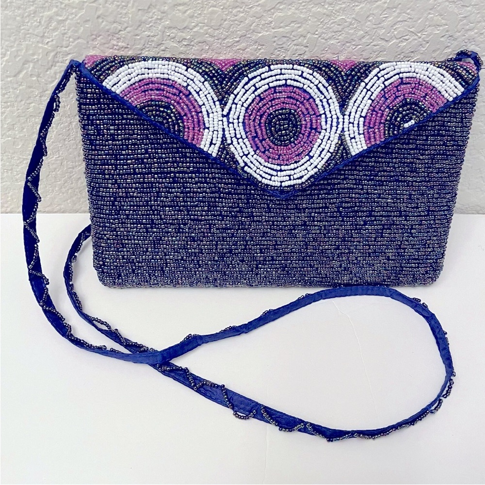 YOA Beaded Clutch Multicolored Crossbody Beaded‎ Strap Excellent Condition